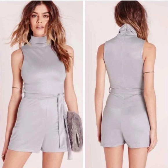MISSGUIDED Grey Mock Neck One Piece Romper NWT Size 6 - Picture 1 of 9